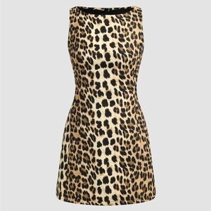Boat Neck Leopard Print zipper Dress